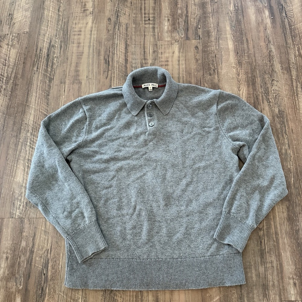 Alex Mill Carl Polo Sweater Chunky Wool Cotton Heather Grey S Preppy Fall Casual